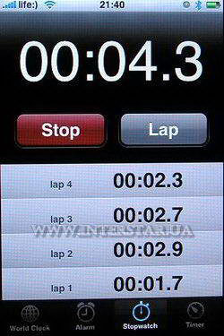 Скриншот меню Clock телефона Apple iPhone