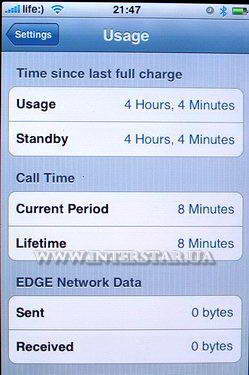 Скриншот меню Usage телефона Apple iPhone