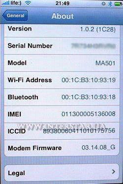 Скриншот меню General телефона Apple iPhone